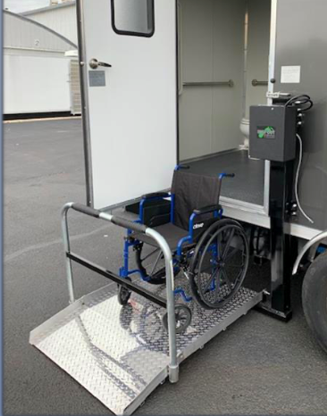 ADA restroom trailer with a wheelchair lift