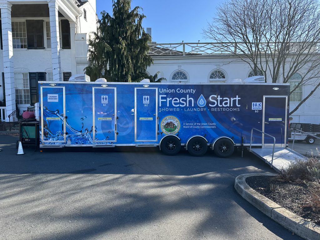 Shower, laundry and restroom trailer for Union County
