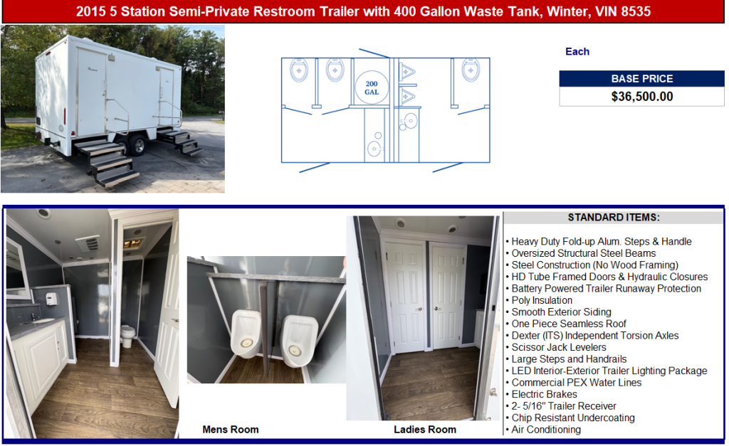 2015 5 Station Semi-Private Restroom Trailer