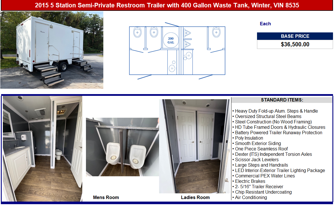2015 5 Station Semi-Private Restroom Trailer