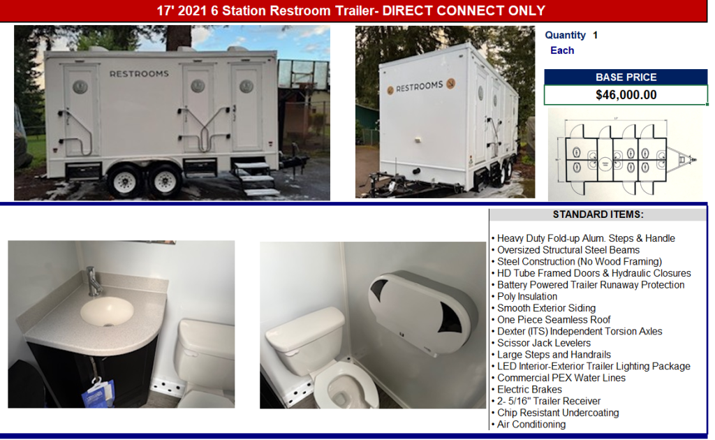 2021 17&#039; 6 Station Restroom Trailer