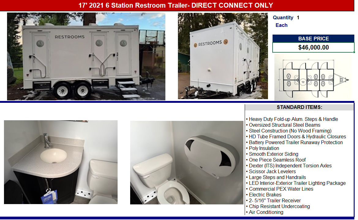 2021 17&#039; 6 Station Restroom Trailer