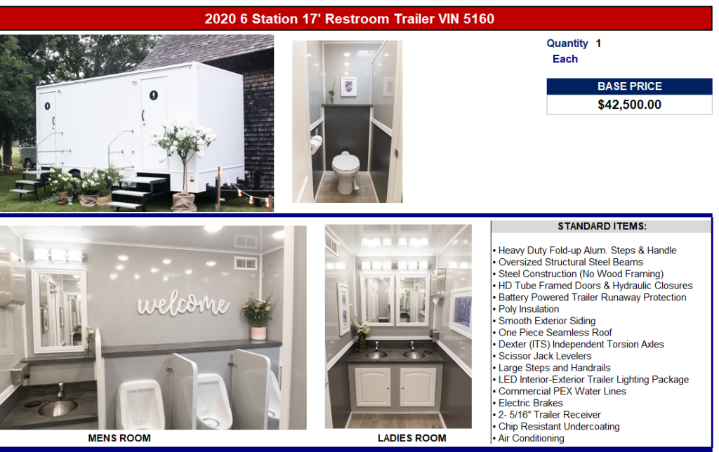 2020 6 Station 17&#039; Restroom Trailer