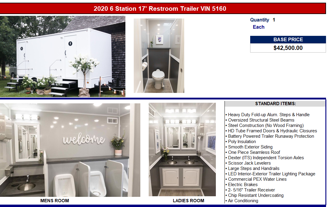 2020 6 Station 17&#039; Restroom Trailer