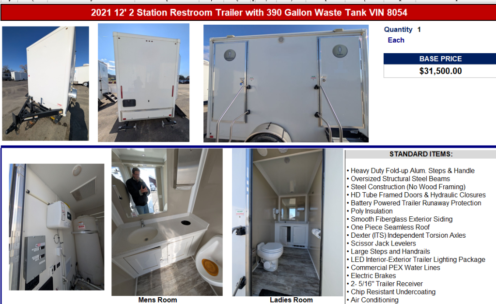 2021 12&#039; 2 Station Restroom Trailer