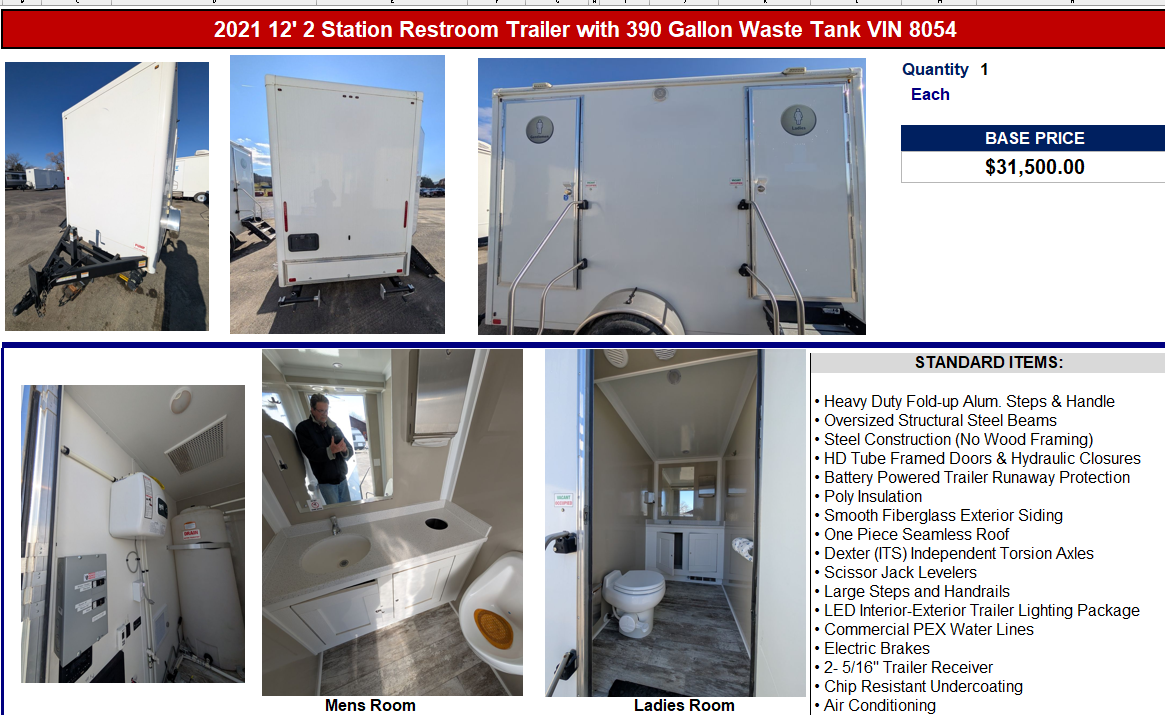 2021 12&#039; 2 Station Restroom Trailer