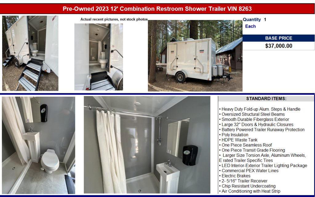 2023 12&#039; Combination Restroom Shower Trailer