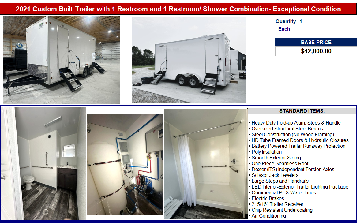 2021 Custom Built Trailer with 1 Restroom/Shower Combination