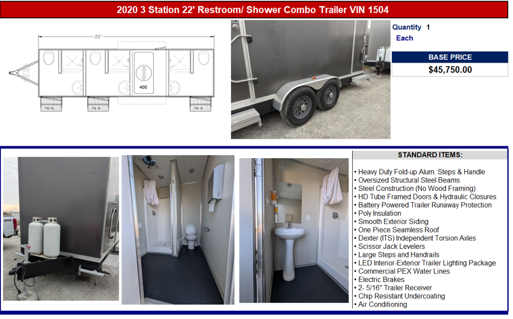 2020 3 Station 22&#039; Restroom/Shower Combo Trailer