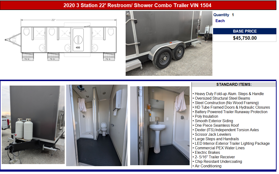 2020 3 Station 22&#039; Restroom/Shower Combo Trailer
