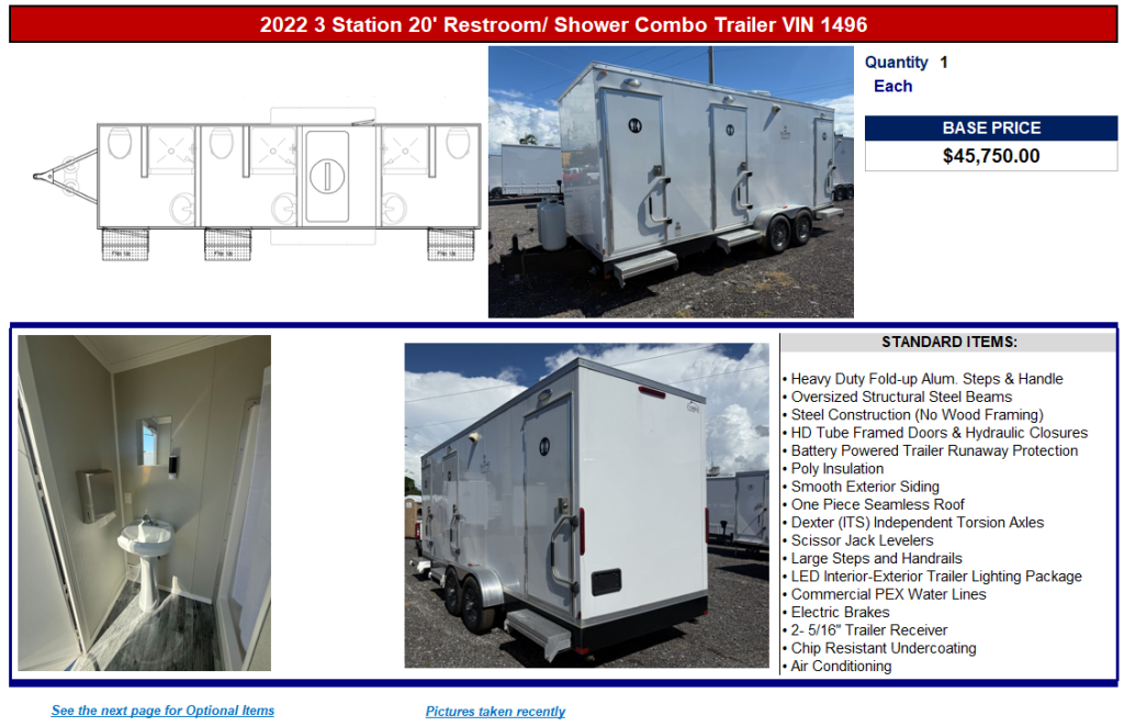2022 3 Station 20&#039; Restroom/Shower Combo