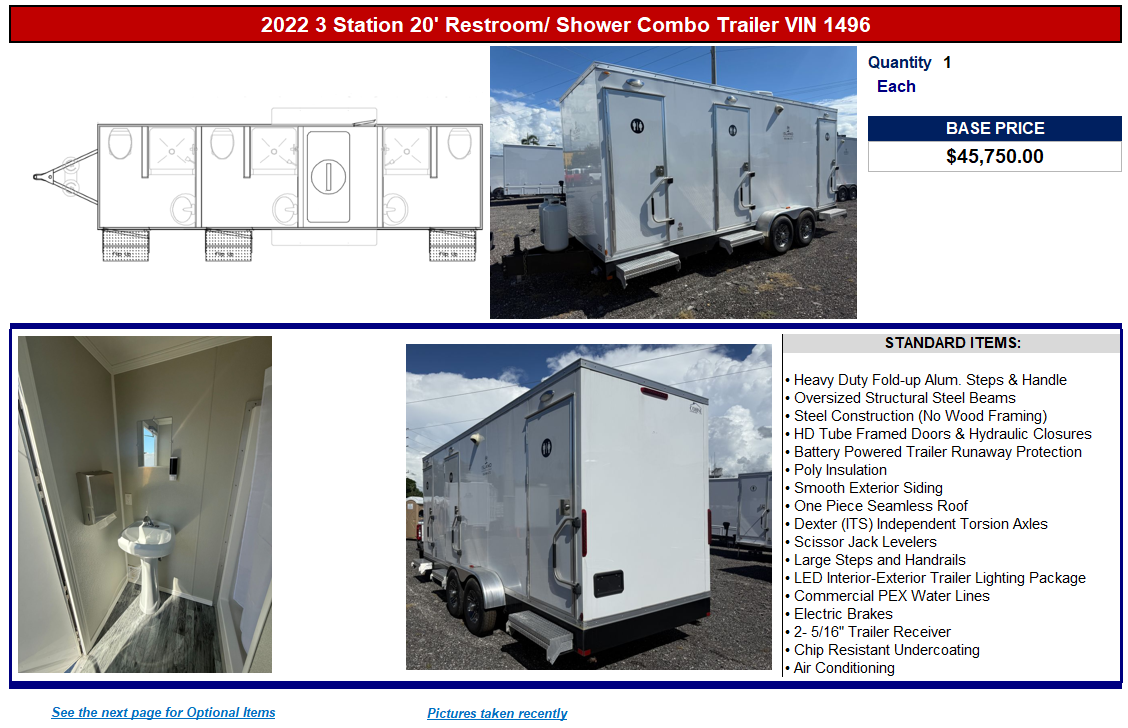 2022 3 Station 20&#039; Restroom/Shower Combo